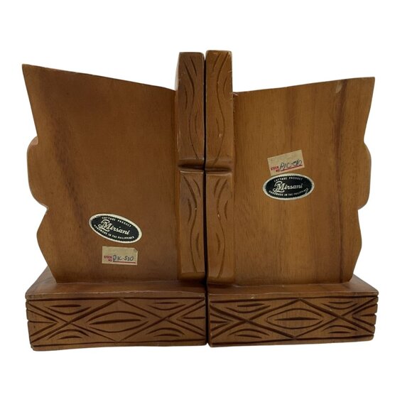 Vtg 1960s MCM Comedy & Tragedy Theatre Bookends Solid Wood by Mirsani 8 x 5 x 3 - Picture 2 of 7